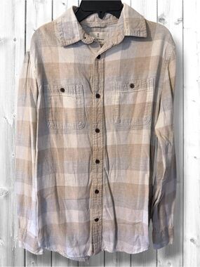 🌼Mutual Weave Plaid Button-Down Shirt - Beige & White